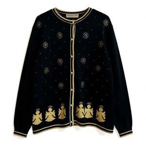 Vgt Women's Signature Expressions Black Sweater Gold Angels, Buttons & Beads M